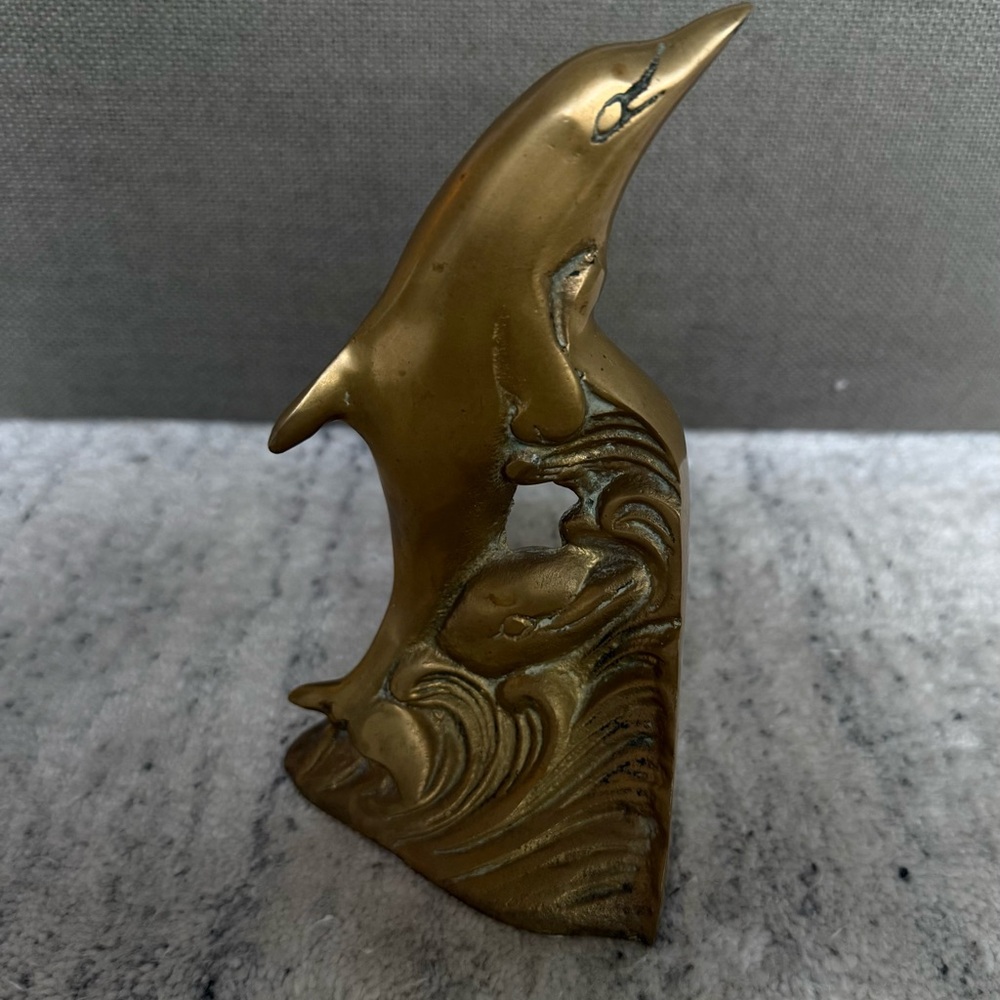 Vintage Mid-Century Nautical Brass Dolphin Bookend - Single